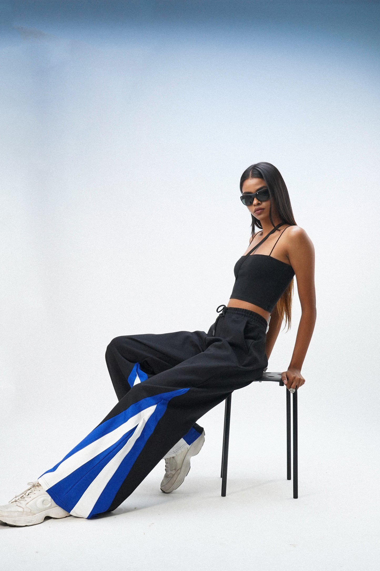 Blue Black white patchwork joggers